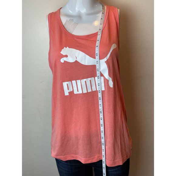 Puma Women’s Tank Top Activewear Graphic Loose Racerback Round Neck Peach Pink L - Picture 2 of 4